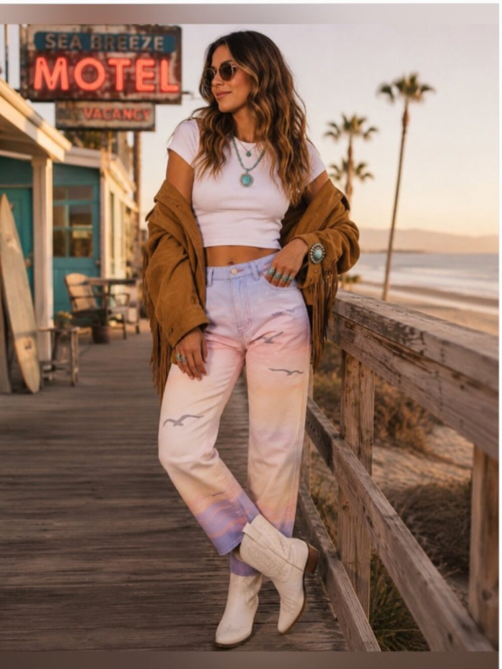 BDG Urban Outfitters Cowboy Jeans Indi Coastal Sunset Print - Size 25